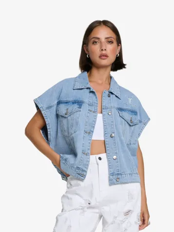 Dames Gilet Soft Light Blauw Denim