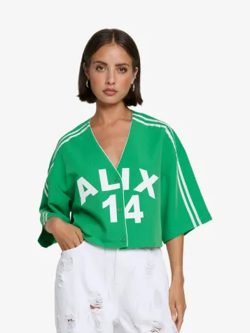 Dames Shirt Cropped Baseball Bright Groen