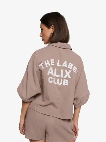 Dames Blouse Oversized Crinkle Taupe