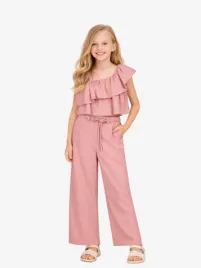 Abel & Lula Meisjes Set Long Crepe Pants Cropped Orchid