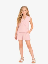 Abel & Lula Meisjes Set Bermuda Gilet Suit Rose