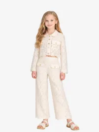 Abel & Lula Meisjes Set Suit Crochet Cream