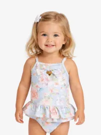 Angels Face Meisjes Badpak Giuppe Garden Flower Print Pretty Blauw