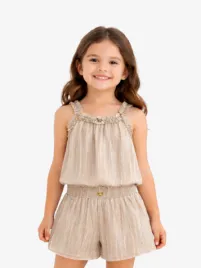 Angels Face Meisjes Set Fortuna Metallic Pleated Champagne