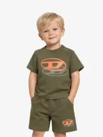 Diesel Junior Jongens Baby Set T-shirt Short Pvaleshortb Tvaleb Army Groen