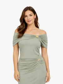 Guess Dames Top Brigitte Off Shoulder Sage Leaf