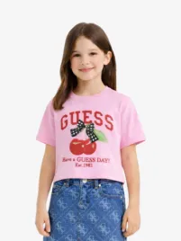 Guess Kids Meisjes T-shirt Crop Cherry Blooming Azalea Roze