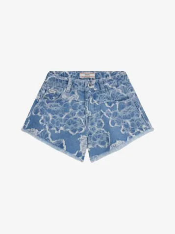 Meisjes Spijker Short Wide Denim Blauw Needle Punch