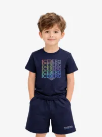 Iceberg Kids Completo T-shirt Bermuda In Cotone Navy