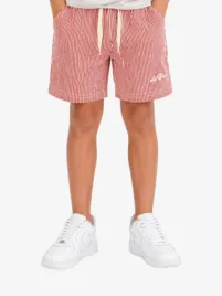 Les Deux Kids Jongens Zwembroek Stripe Seersucker Rhubarb Rood