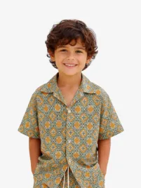 Les Deux Kids Jongens Blouse Lukas Arabesque Sea Moss Groen