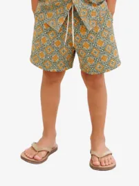 Les Deux Kids Jongens Short Harry Arabesque Sea Moss Groen
