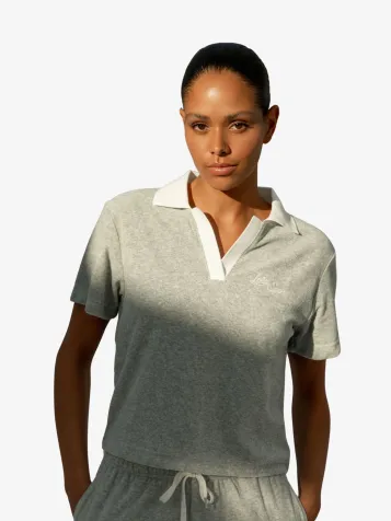 Dames Polo Top Teddy Badstof Grijs Melange
