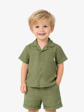 Jongens Set Short Blouse Crinckle Sage