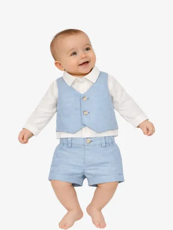 Jongens Set Blouse Gilet Short Blauw