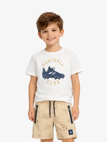 Jongens Set Short T-shirt Football Club Cream