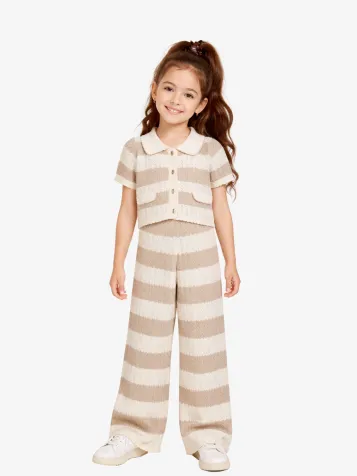 Meisjes Set Top Broek Knit Sand