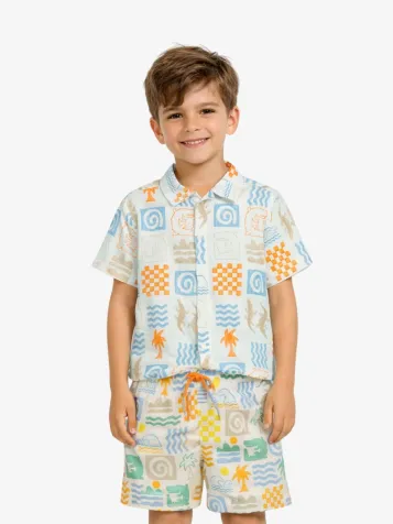 Jongens Set Zwembroek Blouse Printed Cream