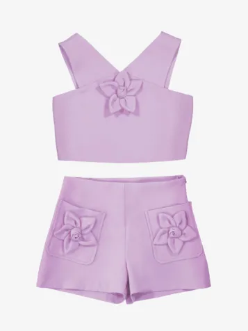 Meisjes Set Bermuda Crepe Flower Mauve