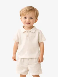 Malelions Junior Jongens Baby Polo Linen Creme