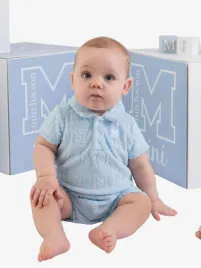 Mitch & Son Jongens Baby Romper Nicholas Badstof Sky Blauw