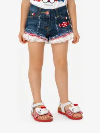Monnalisa Meisjes Spijkershort Hello Kitty Roezels Denim