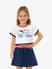 Monnalisa Meisjes Set Top Rok Wit Blauw