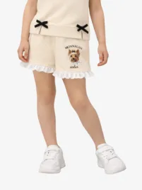 Monnalisa Meisjes Short Hondje Roezels Ecru