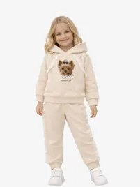 Monnalisa Meisjes Joggingpak Hoodie Hondje Ecru