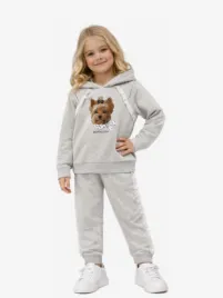 Monnalisa Meisjes Joggingpak Hoodie Hondje Grijs