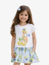 Monnalisa Meisjes Jurk Tinkelbel Wit Blauw