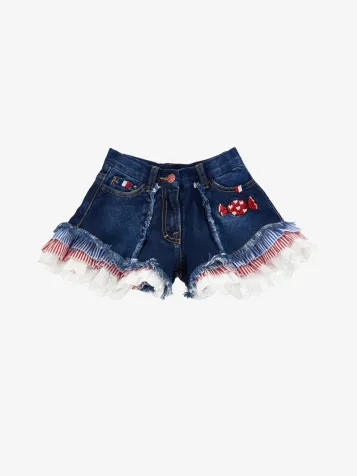 Meisjes Spijkershort Hello Kitty Roezels Denim