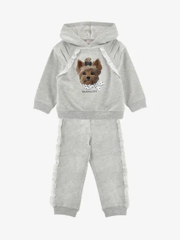 Meisjes Joggingpak Hoodie Hondje Grijs