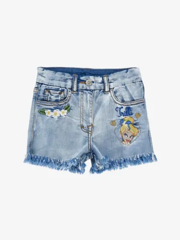 Meisjes Spijkershort Gerafeld Tinkelbel Denim Bleach