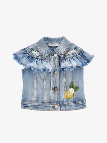 Meisjes Spijkergilet Gerafeld Tinkelbel Denim Bleach