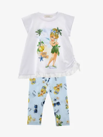 Meisjes Set Tuniek Legging Wit Blauw