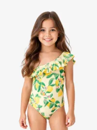 Molo Meisjes Badpak One Shoulder Net Citrus