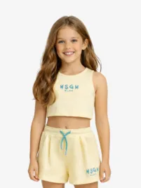 Msgm Junior Meisjes Set Cropped Top Short Lemonade Geel