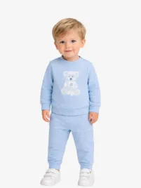 Patachou Jongens Baby Joggingpak Sweater Teddybeer Pale Melange Blue Blau