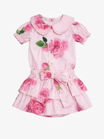 Meisjes Set Blouse Rok Pink Roses