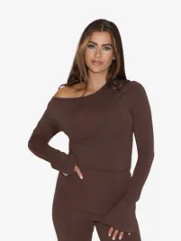 Reinders Dames Top Soft Off Shoulder Chestnut Bruin