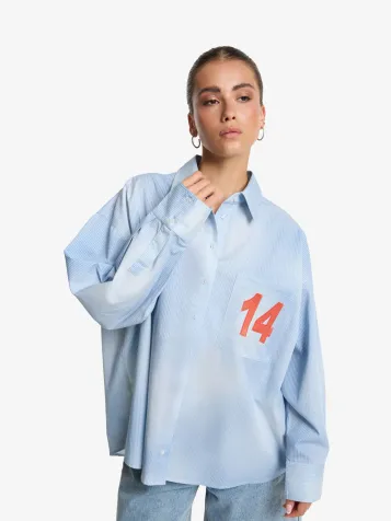 Dames Blouse Faded Stripe Soft Blauw