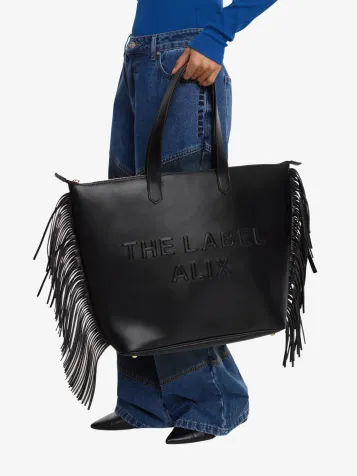 Dames Tas Faux Fringes Shopper Zwart
