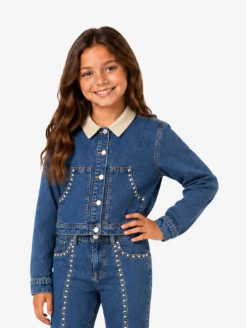Meisjes Spijkerjas Studs Medium Rock Wash