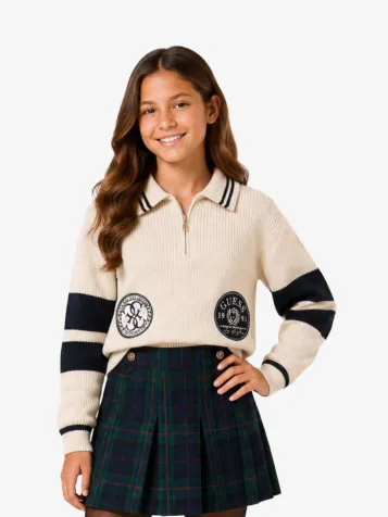 Meisjes Trui Rits Oversize Creme