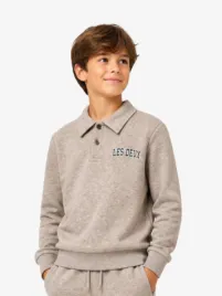 Les Deux Kids Jongens Sweater Polo College Rugby Dark Sand Melange