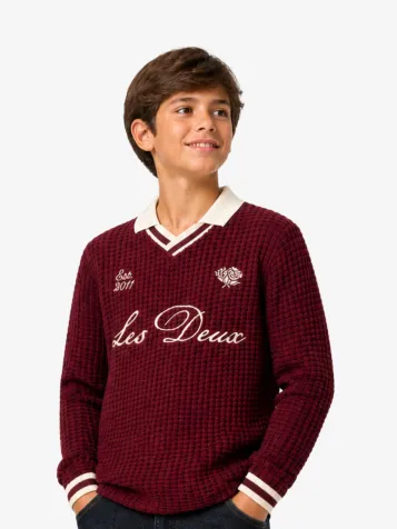 Jongens Longsleeve Waffle Football Chocolate Truffle Red