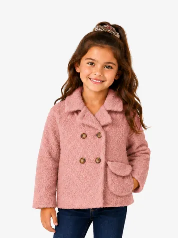 Meisjes Jas Boucle Tas Roze