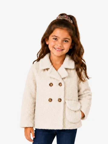 Meisjes Jas Boucle Tas Biscuit