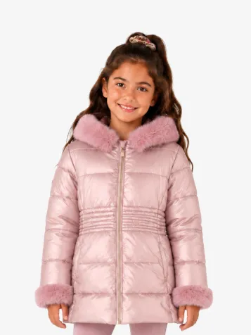 Meisjes Winterjas Metallic Faux Fur Crystal